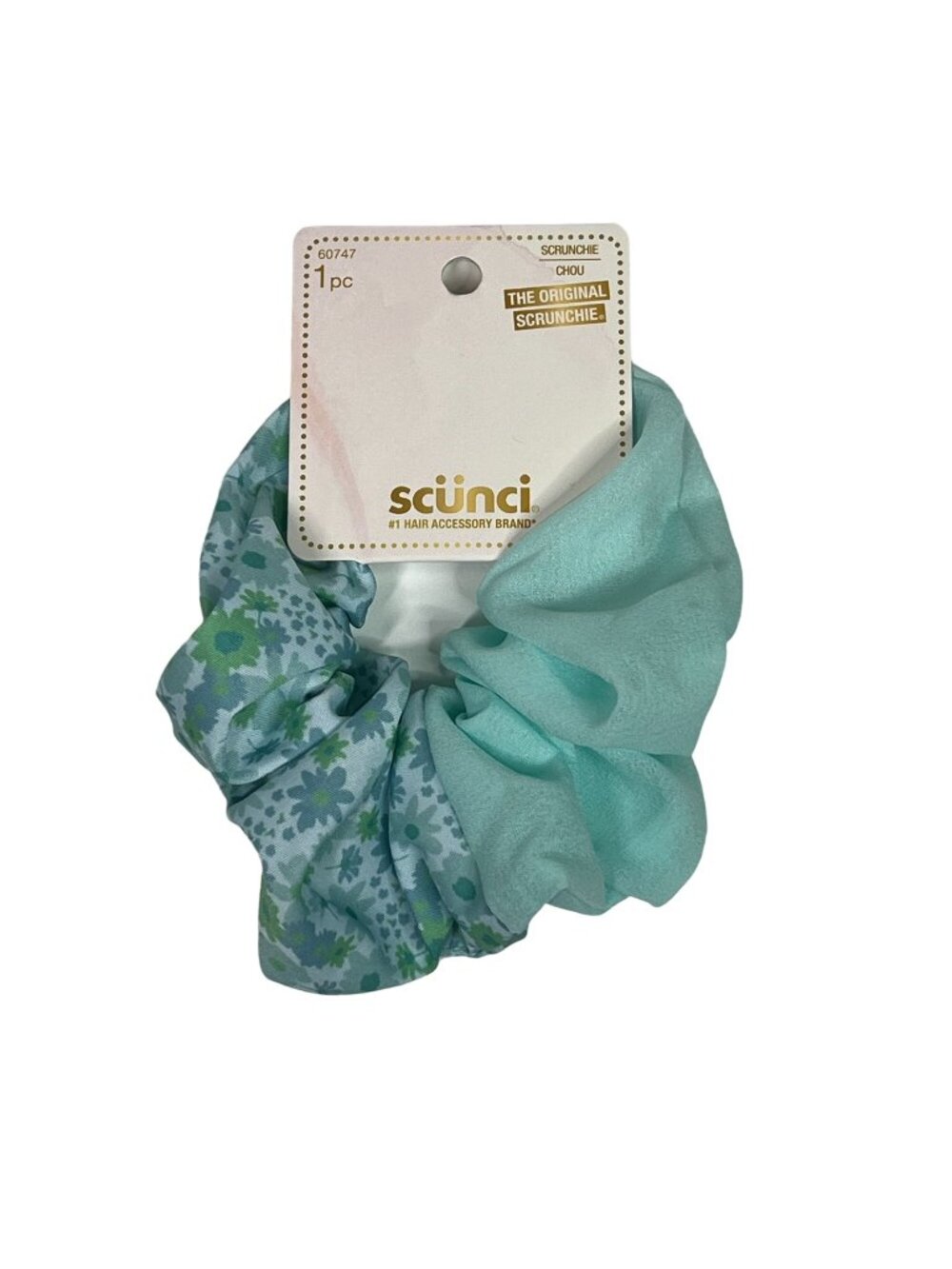 Scunci Blue Green Floral Scrunchie Hair Tie Ponytail Holder Boho Womens NWT